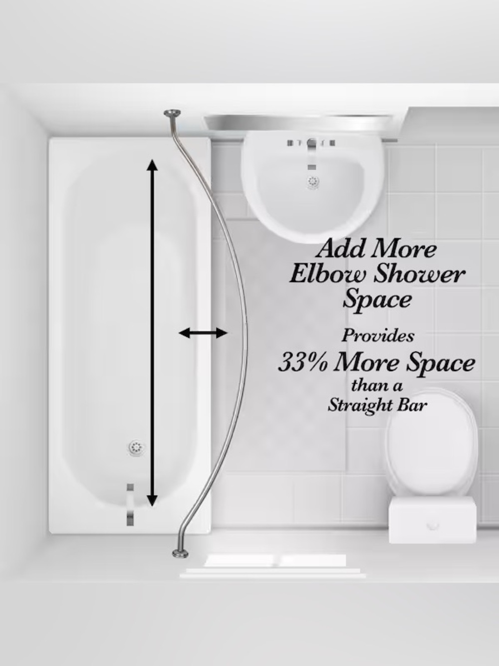 NIB - CURVED Shower Curtain Rod - Satin Nickel - More Elbow Room!!